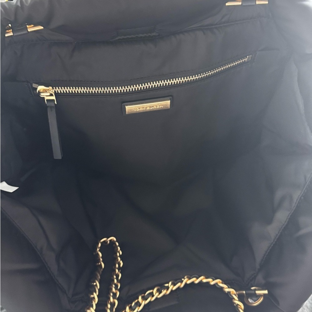 Tory Burch Black and Gold Quilted Nylon Tote - Picture 5 of 7
